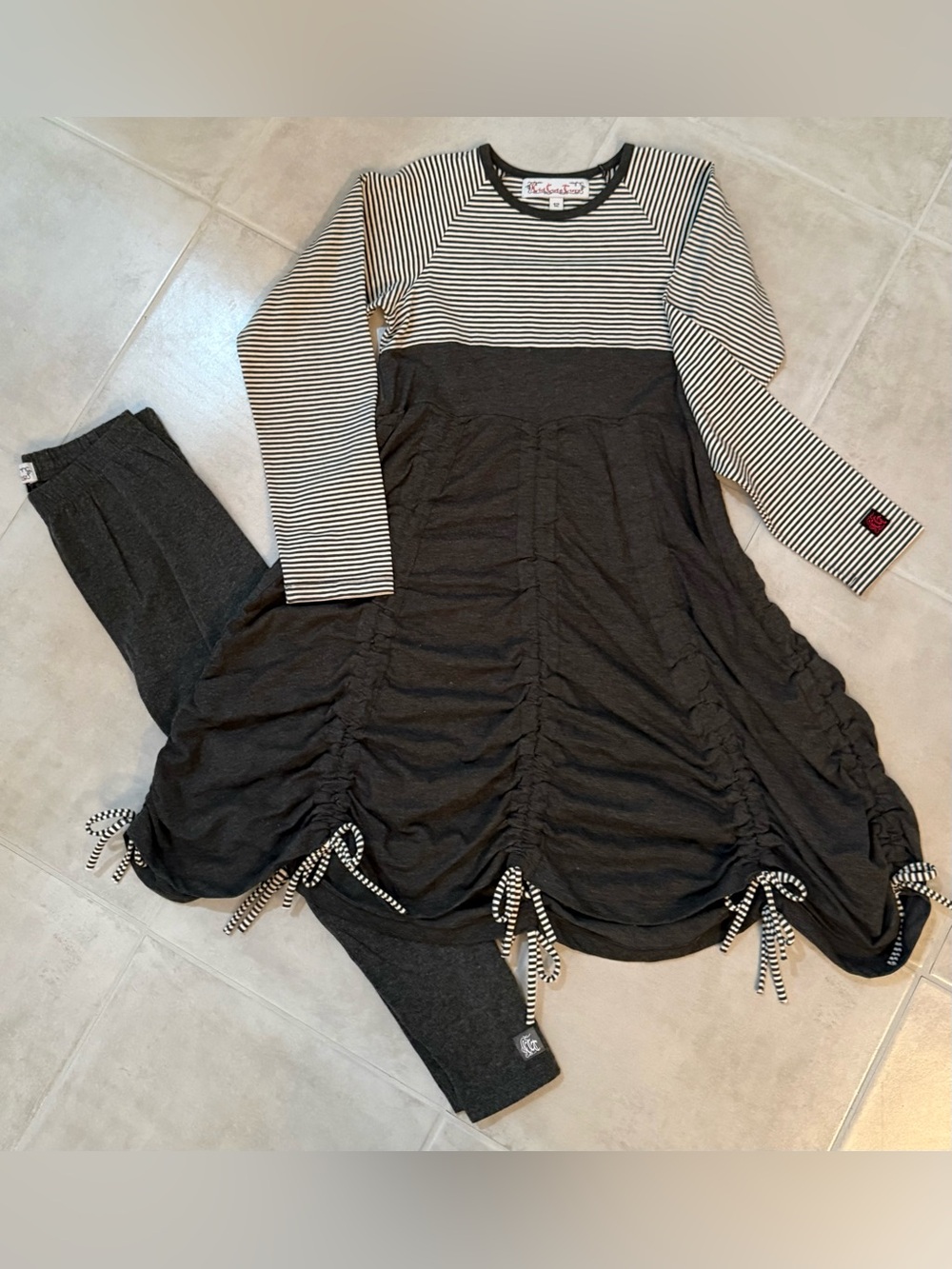 KidCuteTure Sz 12 Charcoal White Bustle Dress & Capris NWOT